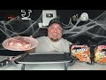 THICK T-Bone Steak & CHEESY Fire Noodles MUKBANG