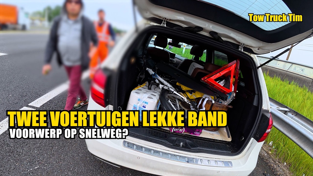 TWEE VOERTUIGEN MET LEKKE BAND OP SNELWEG!