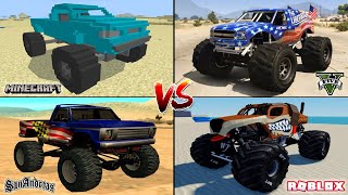 MONSTER TRUCK - MINECRAFT VS GTA 5 VS GTA SAN ANDREAS VS ROBLOX - WHICH IS BEST?