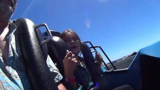 Koto-chan on roller coaster at Rainbows End NZ