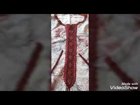كوزة بالكروشي نصف طوق مباشرة على الثوب