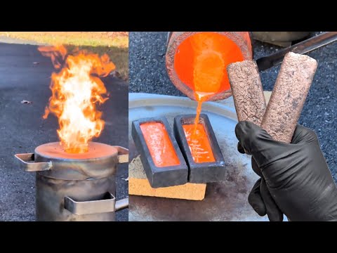 Melting Copper Wire Into Bars - Scrapping for copper - Scrap copper melt