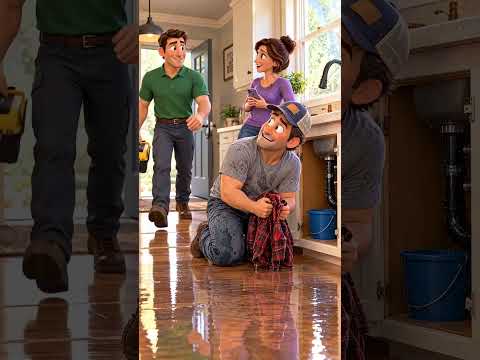 Cartoon homeowner faces a DIY plumbing disaster