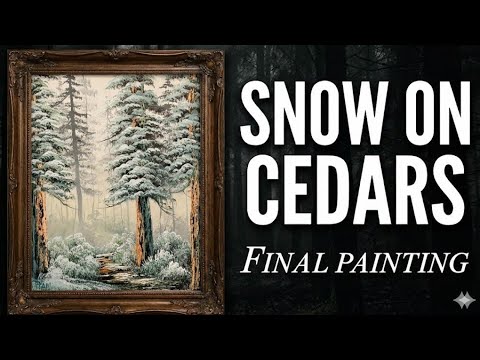 Snow on Cedars Oil Painting - Part 2