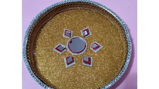Thali decoration for karwa chauth / thali decoration from glitter sheet with mirror work /#shorts