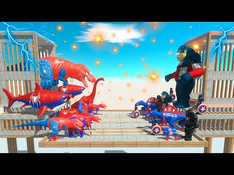 ⚡ KING SPIDER MAN T-REX vs KING CAPTAIN AMERICA GORO DEATH ARENA- 🦖 Animal Revolt Battle Simulator 🦕