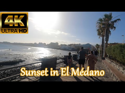 TENERIFE | Beautiful Sunset in El Médano 🌅 Good Temperature and Atmosphere 🥰 | Walking Tour [4K]