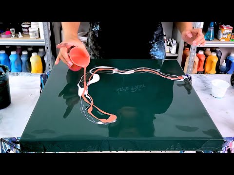 What a Perfect Color Combination! Coral + Deep Green + Gold = WOW! - Acrylic Pouring