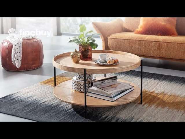 Video teaser for FineBuy Couchtisch Rund 80cm Skandinavisches Eiche Design Wohnzimmertisch mit Ablage