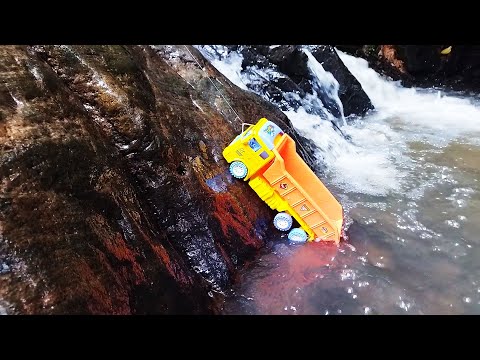 Watch Video Dumper Truck toy water fall accident, Eicher Farm Tractors rescue Lorry Truck toy