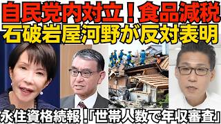 食品減税 自民党内対立 石破岩屋に続き河野太郎が反対表明「お前らもう離党しろよ」など批判殺到／永住資格続報「世帯人数に応じた年収を求める」「今年4月の申請から遡って審査」290730