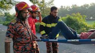মুন্সিবাজারে রাজনগর ফায়ার সার্ভিস কর্তৃক পরিচালিত সড়ক দুর্ঘটনার উদ্ধার মহড়া।