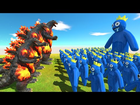 Rainbow Friends Blue Challenge | X3 Godzilla Burning Attack - Animal Revolt Battle Simulator