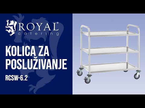 videozapis - Kolica za posluživanje - Nehrđajući čelik - 3 korita - Do 500 kg - 2 kočnice