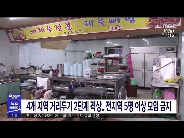 4개 지역 거리두기 2단계 격상 전지역 5명 이상 모임 금지