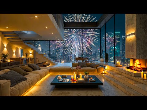 Smooth Jazz Piano & Chicago Fireworks 2026 🌃 4K Happy New Year in Luxury Apartment Ambience to Relax