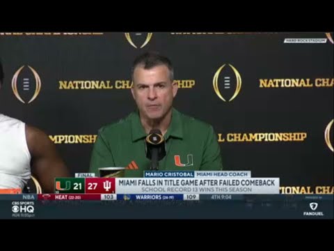 Mario Cristobal Postgame Interview | Miami fall to Indiana 27-21 in CFP national championship game