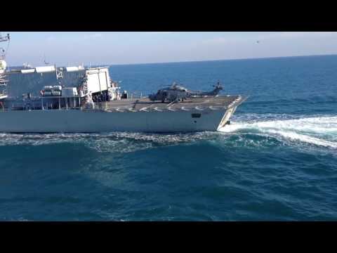 HMS Kent along side the USNS Rainer