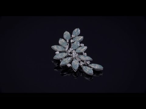 Fashion Large Aqua Green Marquise Crystal Statement Leaf Brooch Pin