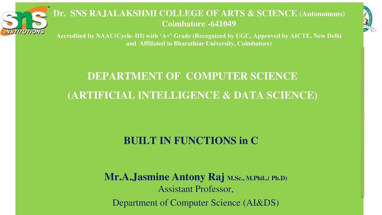 PROGRAMMING  CONCEPTS |BUILT IN FUNCTION|SNS INSTITUTIONS
