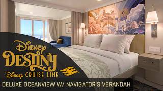 Deluxe Oceanview Stateroom with Navigator’s Verandah Room Tour | Disney Destiny Disney Cruise Line