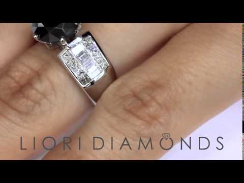 BDR-224 - 4.40 Carat Certified Natural Black Diamond Engagement Ring 18k White Gold