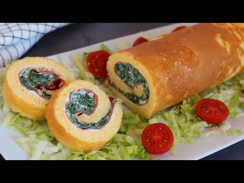 Tortilla de espinacas con jamón. Cena para 4 en pocos minutos