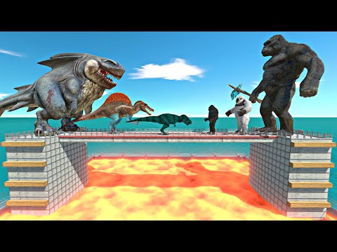 War on Lava Trap Bridge | Mutant Dinosaurs vs Mutant Primates | King Kong vs Megalodon Rex - ARBS