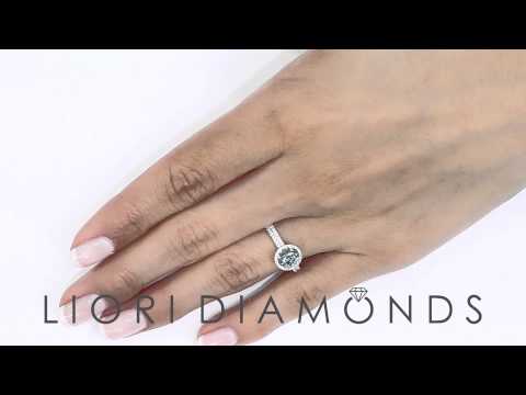 FD-602 - 1.25 Carat Fancy Blue Diamond Engagement Ring 18k White Gold Pave Halo