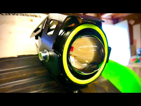 BAOLICY Motorcycle Headlight Cree U7 LED Fog Lights  with Green Angel Eyes Halo Ring