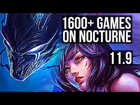 NOCTURNE vs AHRI (MID) | 9/1/7, 1600+ games, Godlike, 800K mastery | KR Diamond | v11.9