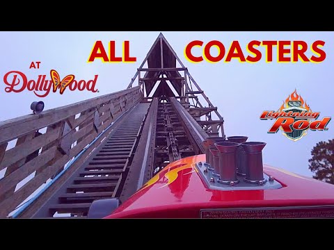 All Coasters at Dollywood + On Ride POVs + Lightning Rod - Front Seat Media Video