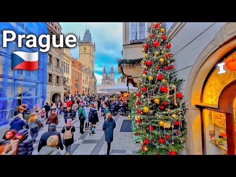 Prague, Czech Republic Walking Tour Christmas Market 🎄 Lights, Most Beautiful City in the World.