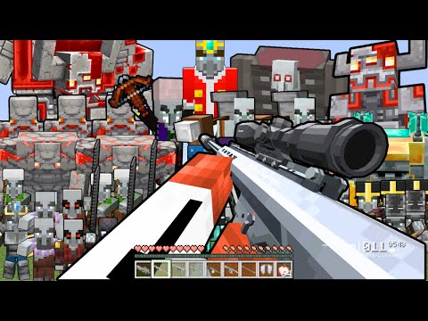 DESTROYING PILLAGER GRANDMASTER RAID USING MODERN WEAPONS IN MINECRAFT