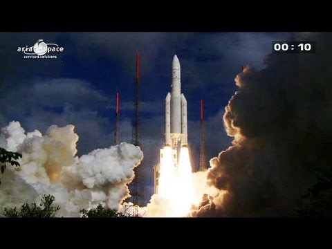 Ariane 5 rocket launches telecommunications and weather satellites