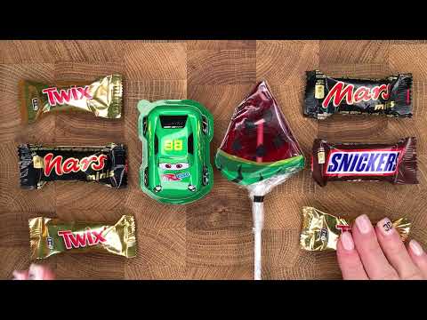 Satisfying Video | Mars Twix ChocoCars Snickers Lollipops Open Mix Candy and Sweets ASMR