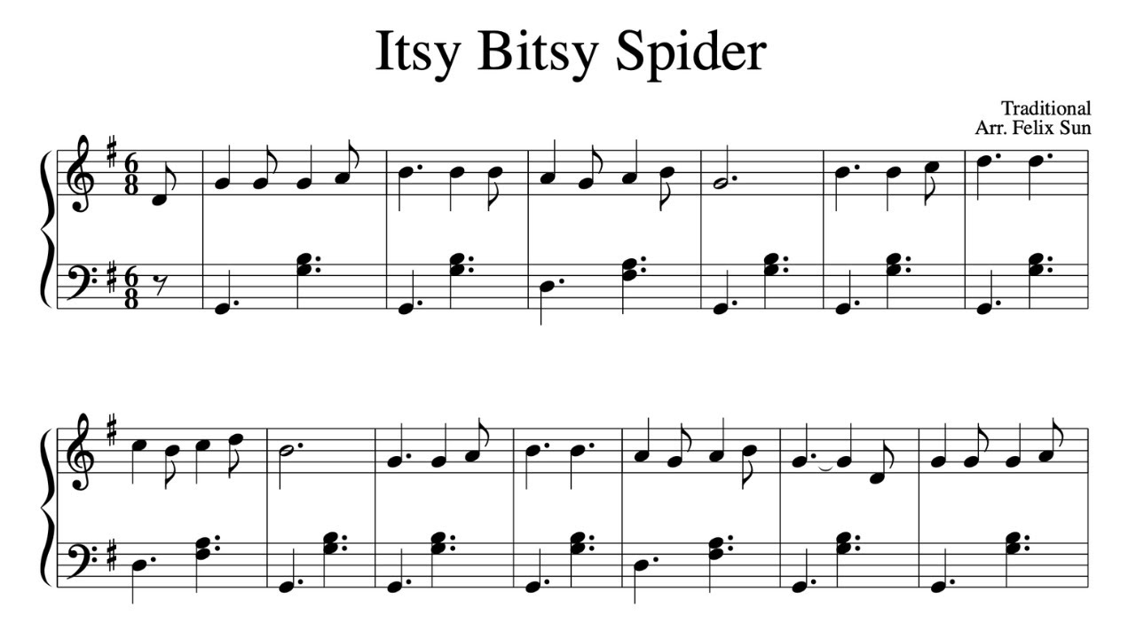 Itsy Bitsy Spider (Piano Solo) - Sheet Music