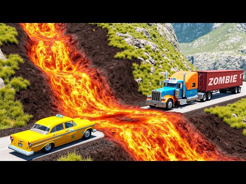 Cars vs Lava Crosses Road Challenge #1 in BeamNG Drive!