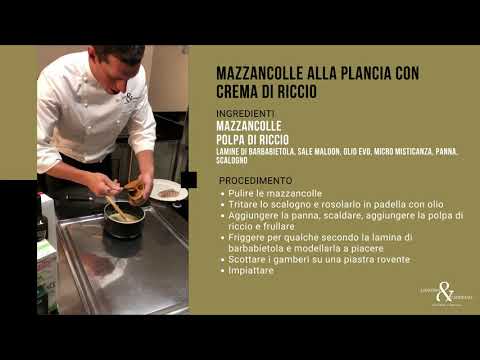 Mazzancolle alla plancia con crema di riccio