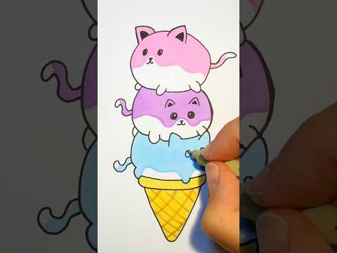 How to Draw a Cute Cat Ice Cream 🍦 | Easy Step-by-Step Drawing