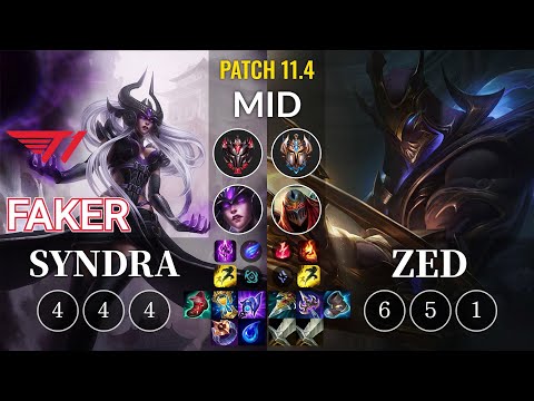 T1 Faker Syndra vs Zed Mid - KR Patch 11.4