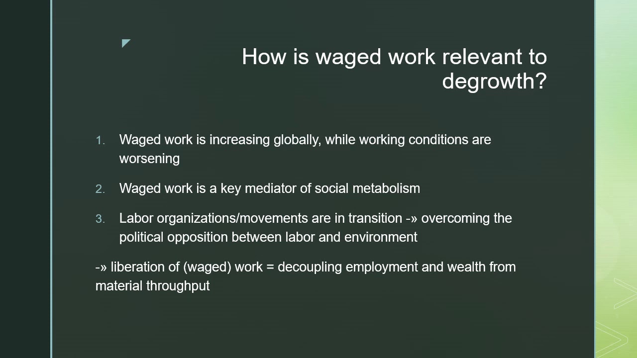 Degrowth, work and the environment