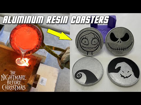 Casting Aluminum Resin Coasters - The Nightmare Before Christmas - Scrap Metal Melt