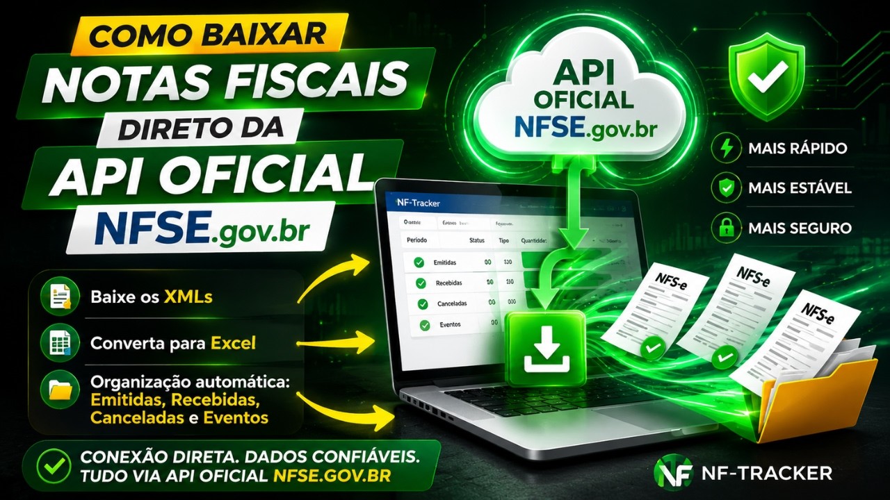 Vídeo demonstrativo NF Tracker mostrando download de XML e geração de Excel