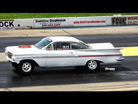 NOSTALGIA SUPER STOCK  '59 CHEVY IMPALA 409CI VS FORD COMET AT BYRON