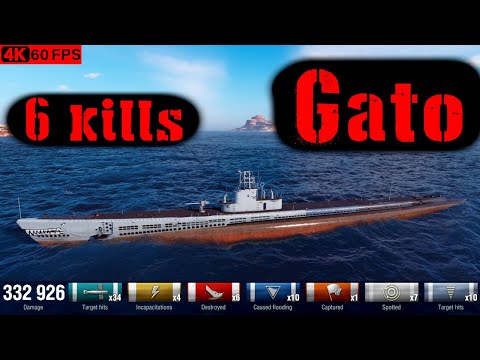 World of Warships Gato Replay - 6 Kills 332.9K DMG(Patch 12.8.0)