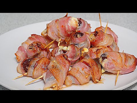 Devils on Horseback Bacon Wrapped Cheese Stuffed Dates Honey Sweet Chili Glaze – Air Fryer