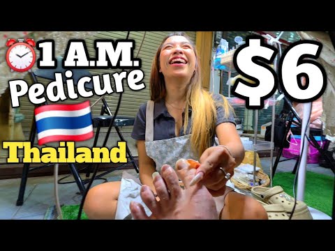 ⏰️1AM Under the Table: Most Unique $6 Pedicure on my Crazy Long Toe Nails. Pattaya, Thailand 🇹🇭