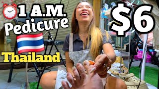⏰️1AM Under the Table: Most Unique $6 Pedicure on my Crazy Long Toe Nails. Pattaya, Thailand 🇹🇭