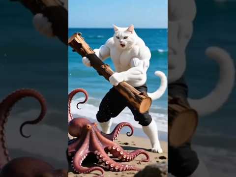 Cute Kitten kidnapped by Octopus| Father cat saved him#shorts #cats #bilibili